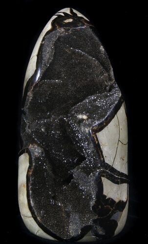 Polished Septarian Geode Sculpture - Black Crystals #37127